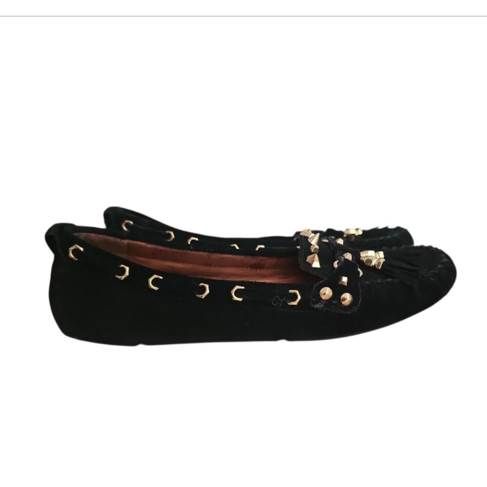 Sam Edelman Jalen Studded Suede Moccasins 6.5 Black Gold Tassel Detail Slip On - Picture 3 of 12